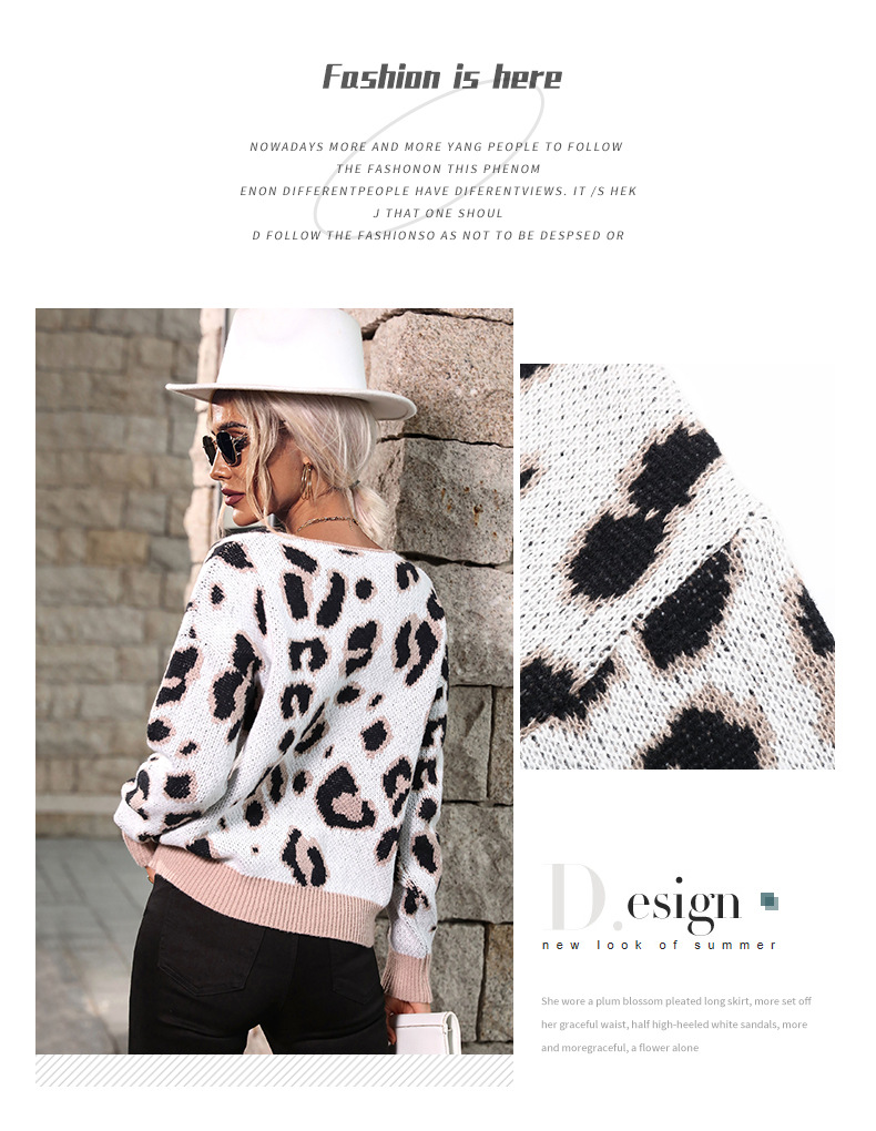 Abbigliamento donna stazione indipendente autunno e inverno maglione con scollo a V con stampa leopardata a maniche lunghe da donna di nuova moda_voghion.com