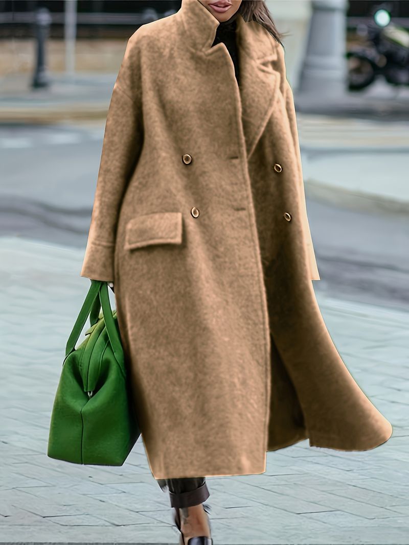 Elegant Long Wool Coat For Women - Oversized Lapel Trench Coat In Solid Green/Black/Camel - Plus Size Winter Coat For Office & Casual Wear_voghion.com
