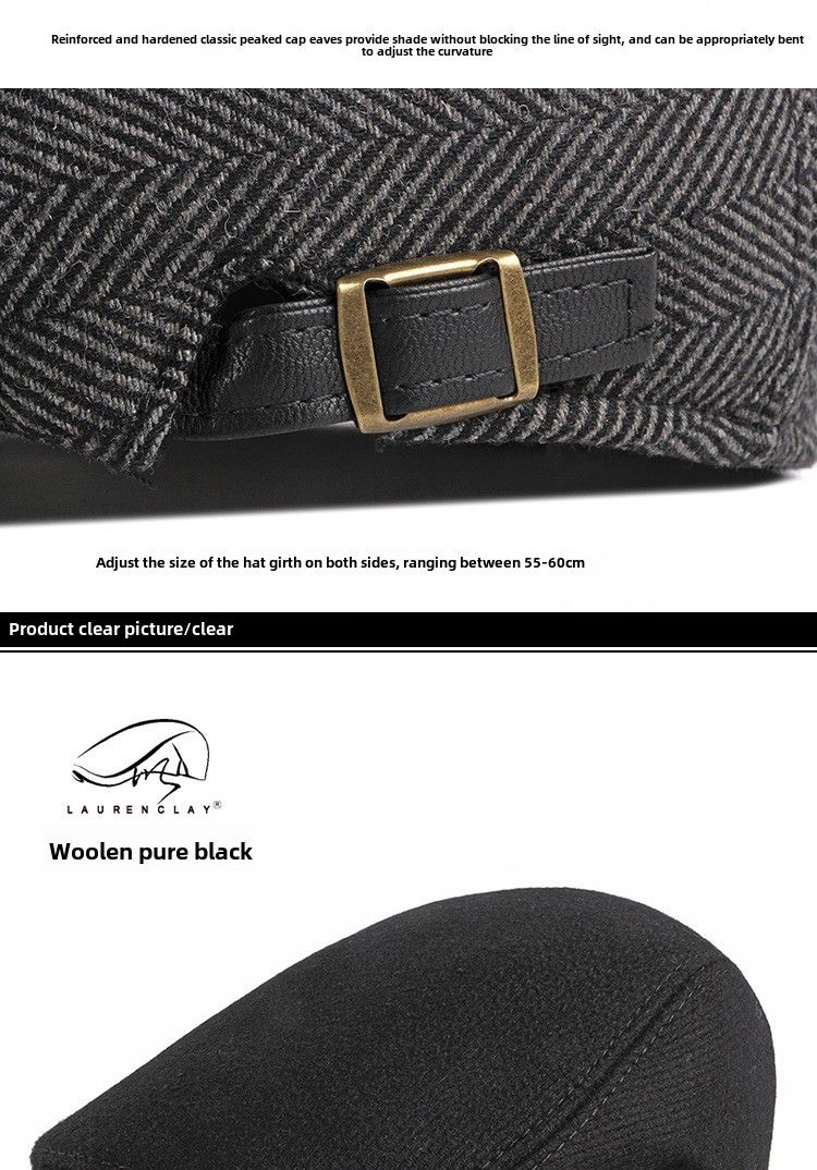 Peaked cap men's autumn and winter wool beret men's British retro in the elderly warm forward hat_voghion.com