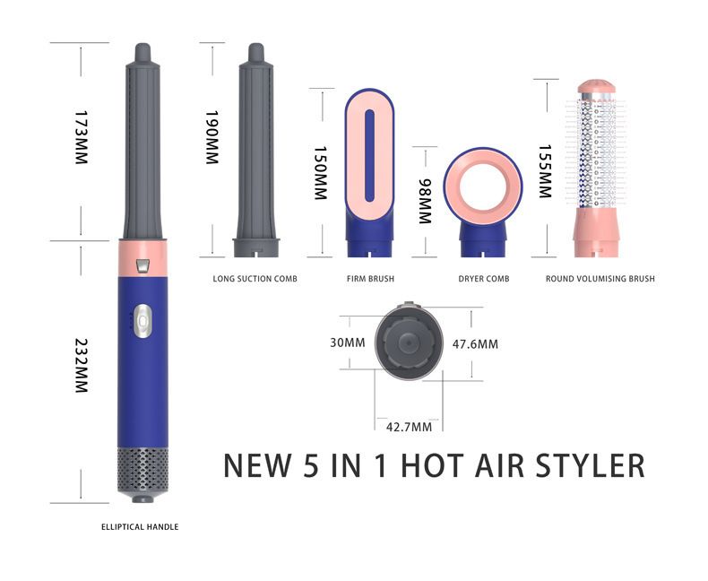 Neuer multifunktionaler Kammtrockner, 5-in-1 und gerader Kamm, Lockenstab, Haarstyling_voghion.com