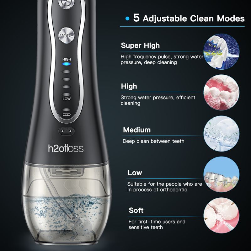 H2ofloss Portable Electric Water Flosser 5 Modes 8 Jets Cordless Ultrasonic Oral Irrigator Ready Stock Dental Floss_voghion.com