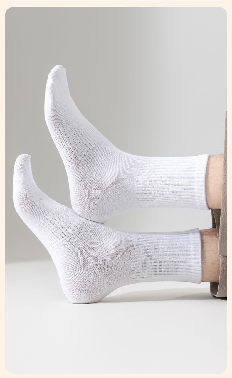 Chaussettes en pur coton printemps-été, fines, antibactériennes et déodorantes, mi-hautes pour hommes et femmes, noir, blanc et gris_voghion.com