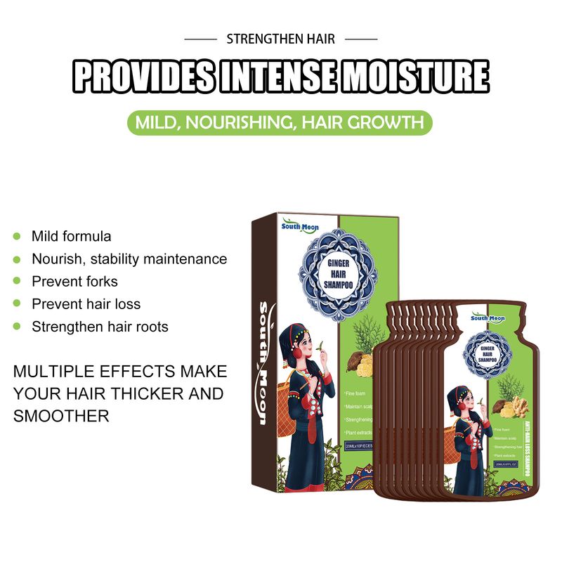 Cuidado de jengibre de South Moon para la limpieza del cuero cabelludo, prevención densa, nutrición de las raíces del cabello, champú fuerte y resistente_voghion.com
