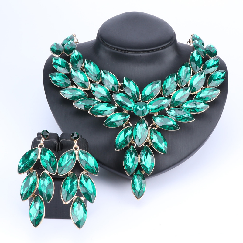 Fashion Wedding Jewelry Shining Shaped Necklace Earrings set with Rhinestones Charm Crystal Bridal Party Jewelry Sets_voghion.com