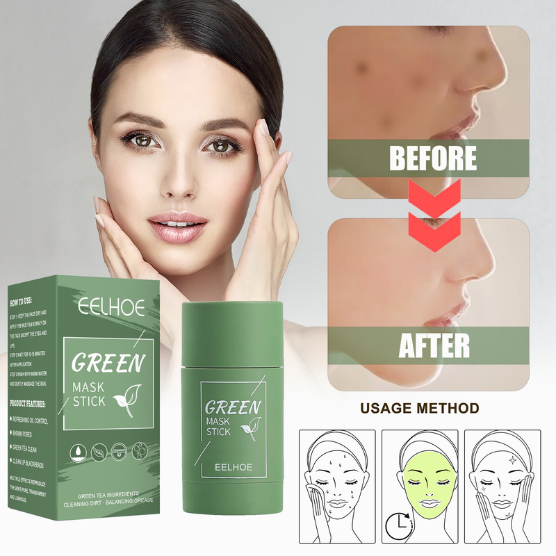 EELHOE Green Tea Solid dybderensende og fugtgivende ansigtsmaske Pore Shrinking Smearing Mud Mask Stick_voghion.com