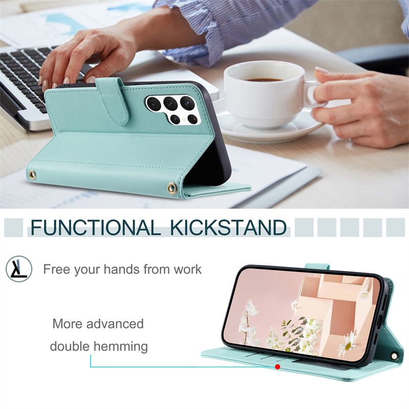 Étui portefeuille en cuir à carreaux pour Samsung Galaxy S24 S23 S22 S21 S20 FE S10 Note 20 Ultra 10 Plus 9 8 Housse de téléphone à rabat avec lanière_voghion.com