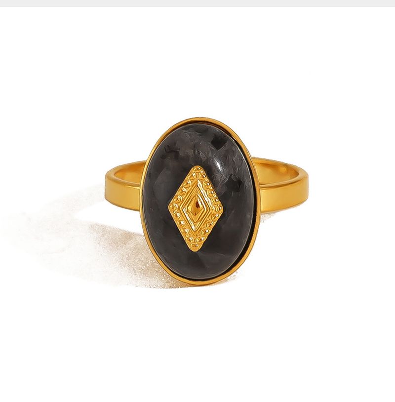 Anello in acciaio al titanio con pietra naturale placcato in oro K Anello aperto con diamante a forma di stella geometrica in stile semplice da donna_voghion.com
