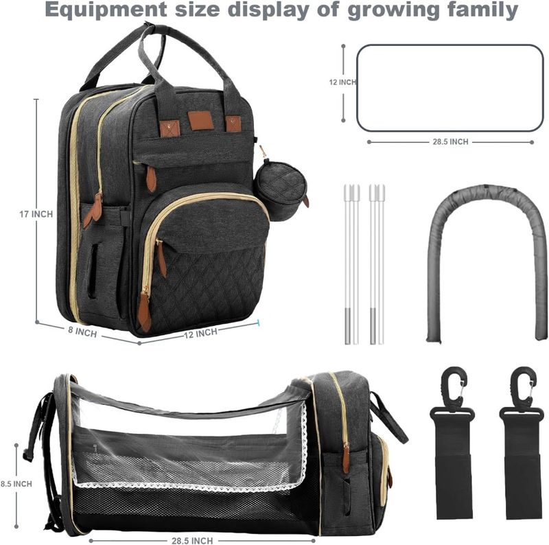 Babyluiertasrugzak - Grote capaciteit waterdichte luiertas met draagbare verschoontafel, USB-oplaadpoort en klamboe voor mama en papa_voghion.com