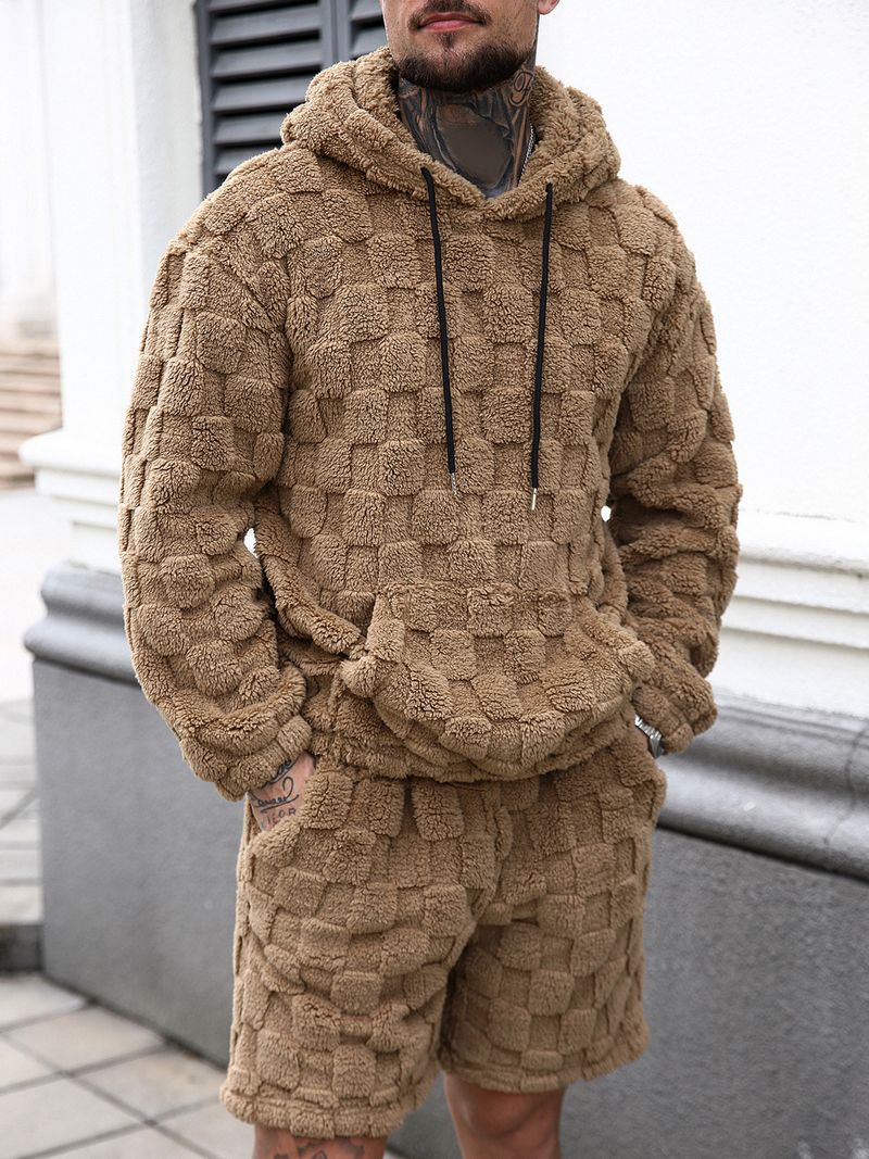 Unisex fleece hoodie en shorts met trekkoord - zachte sherpavoering, joggingbroek met all-over print (5 kleuren, loungewear en streetwear hybride)_voghion.com