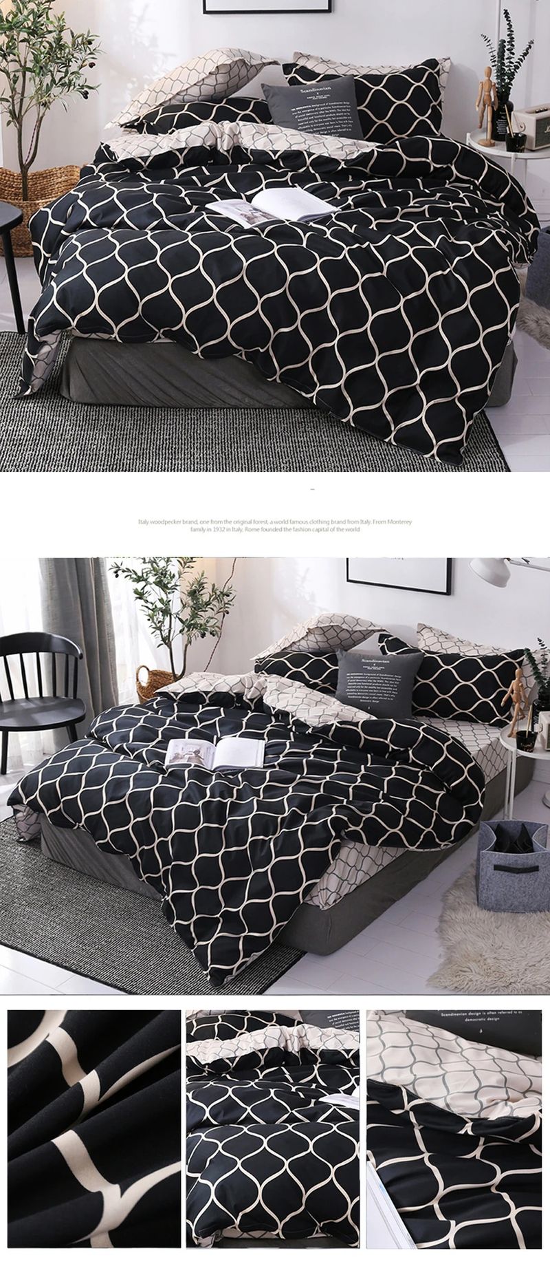 Luxuriöses schwarzes Bettwäsche-Set mit Kissenbezug, Einzelbett, volle Größe, Bettwäsche, Bettbezug-Set, Queensize-/Kingsize-Doppelbett, Einzelbett_voghion.com