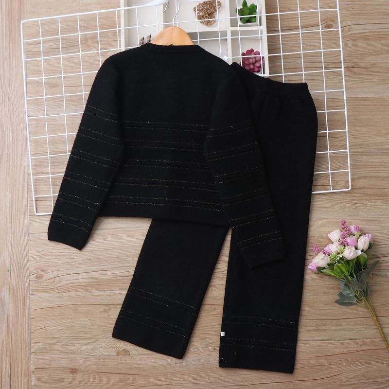 Mother & Kids Knit Sweater And Pants Set - Soft Long Sleeve Two-Piece Outfit For Toddler Little Girls Elegant Letter Print Comfortable Polyester Blend_voghion.com