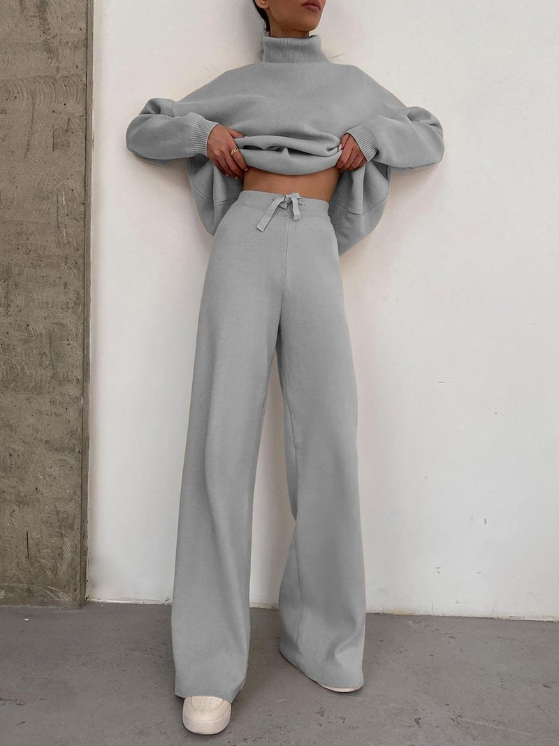 Kadın Giyim Sonbahar ve Kış Yeni Örme Bağcıklı Moda Günlük Takım İki Parçalı Set Kadınlar için_voghion.com