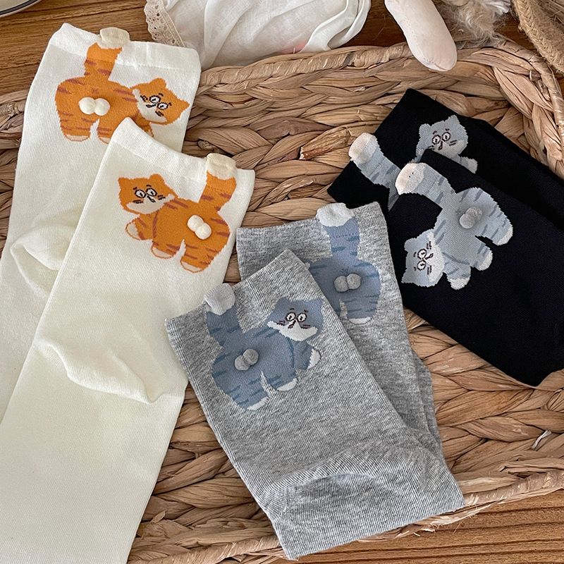 Calzini divertenti originali a forma di gatto con uova, calzini tubolari da donna, calzini di cotone alla moda primaverili e autunnali, simpatici calzini senza ossa a forma di animale_voghion.com