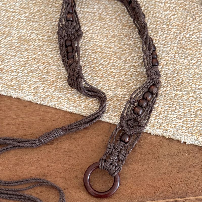 Ceinture en corde de coton tissée avec perles en bois pour femme, accessoire de taille bohème, style ethnique_voghion.com