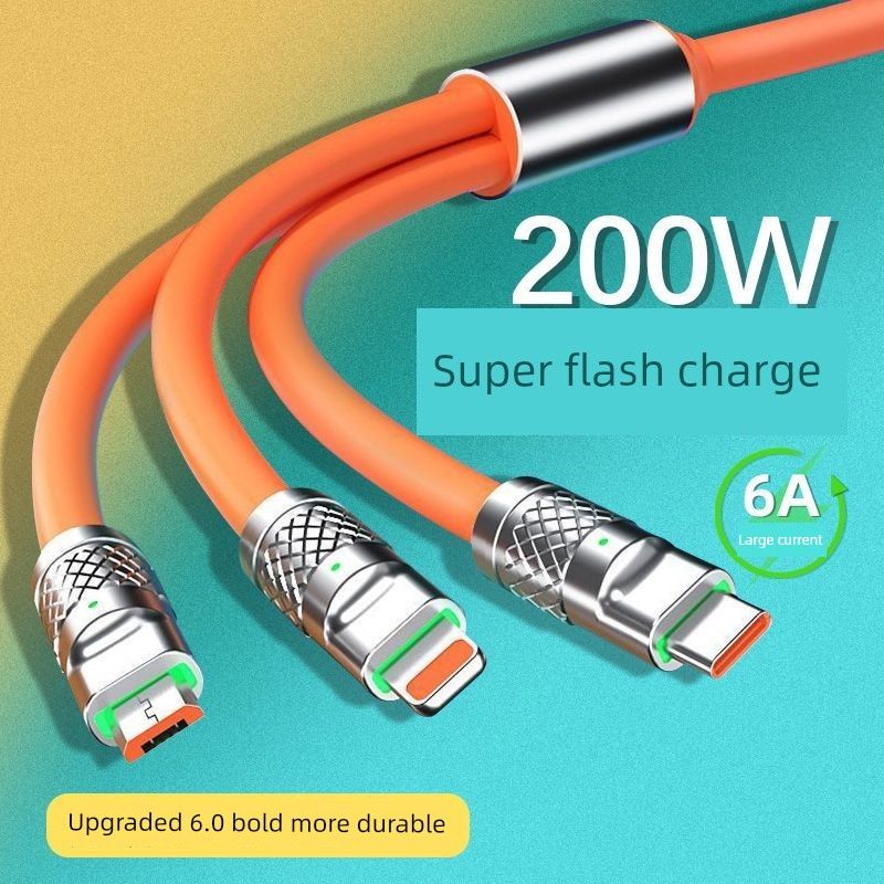 Unbeatable Quality 200W Super Fast Charge Three-in-One Data For Huawei Oppo Xiaomi Iphone Android Charging Cable Three In One_voghion.com