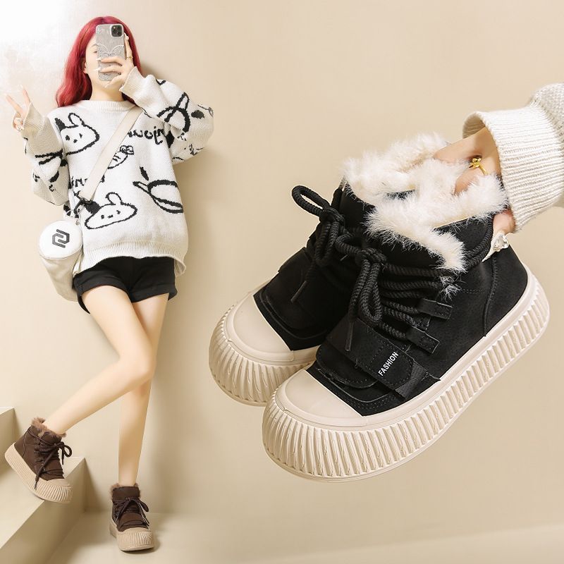 Scarpe alte da donna in velluto spesso, versatili, in cotone, per studenti, scarpe casual alla moda con plateau_voghion.com