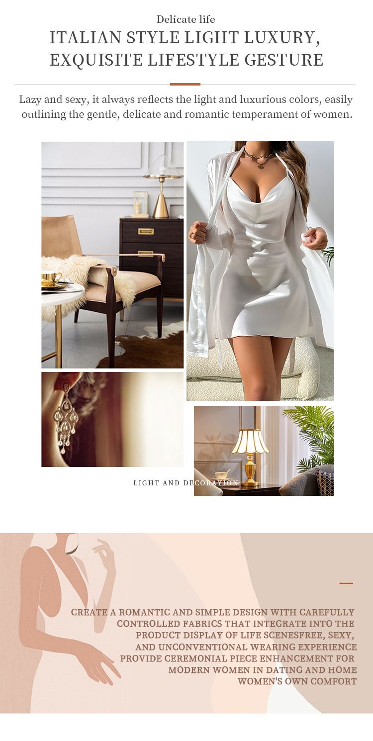 Damen Nachtwäsche Zweiteiliger Sling-Bademantel Lässige Heimkleidung Sexy Mode_voghion.com