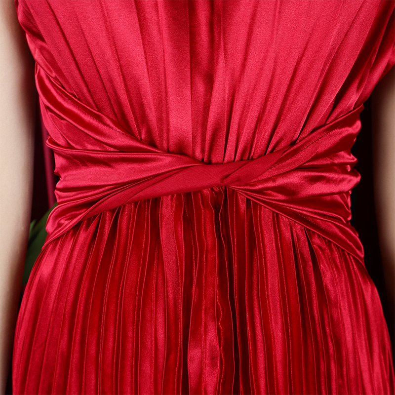 women's clothing new one-shoulder pleated long skirt oblique collar waist dress _voghion.com