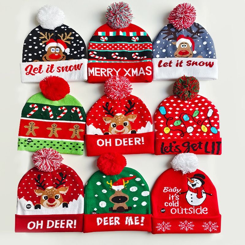 New Year Glowing Christmas With LED Colorful Flashing Lights Adult And Children Universal Warm Knitted Wool Hat_voghion.com