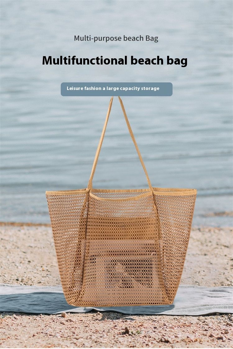 New Folding Beach Bag Mesh Handbag Women's Shoulder Bag Shopping Bag Summer Outdoor Travel Bag_voghion.com