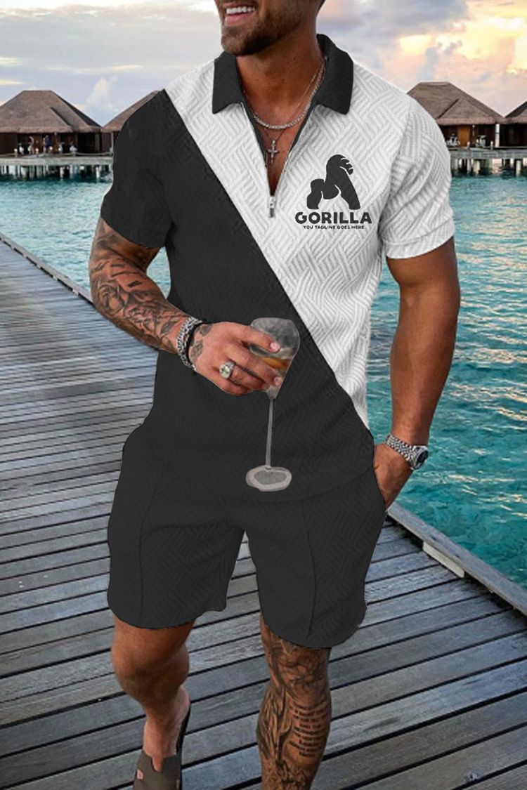 Polo da uomo 3D con stampa a catena | Completo a maniche corte slim fit_voghion.com