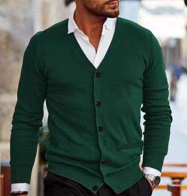 Cardigan in maglia con scollo a V da uomo – Maglione a maniche lunghe slim fit (M-5XL) – Essenziale per autunno/inverno_voghion.com