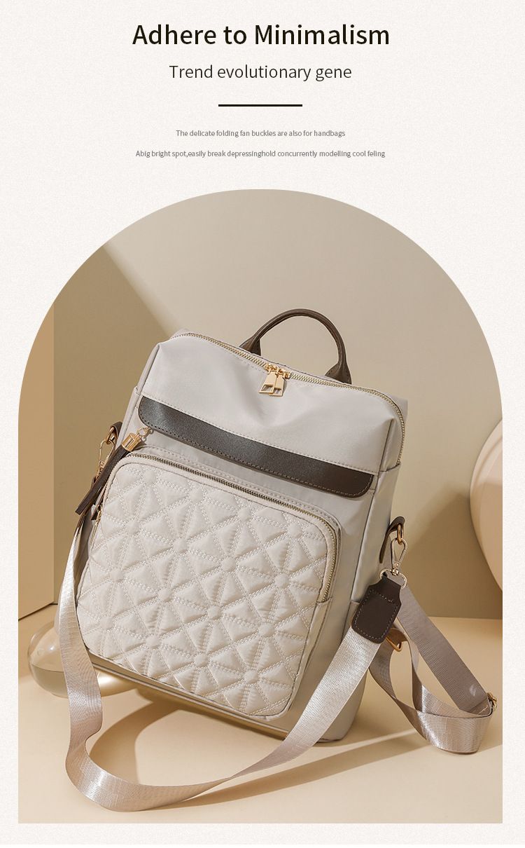 Women's Backpack Diamond Check Embroidered Thread Women's Backpack Large Capacity Waterproof Travel Backpack_voghion.com