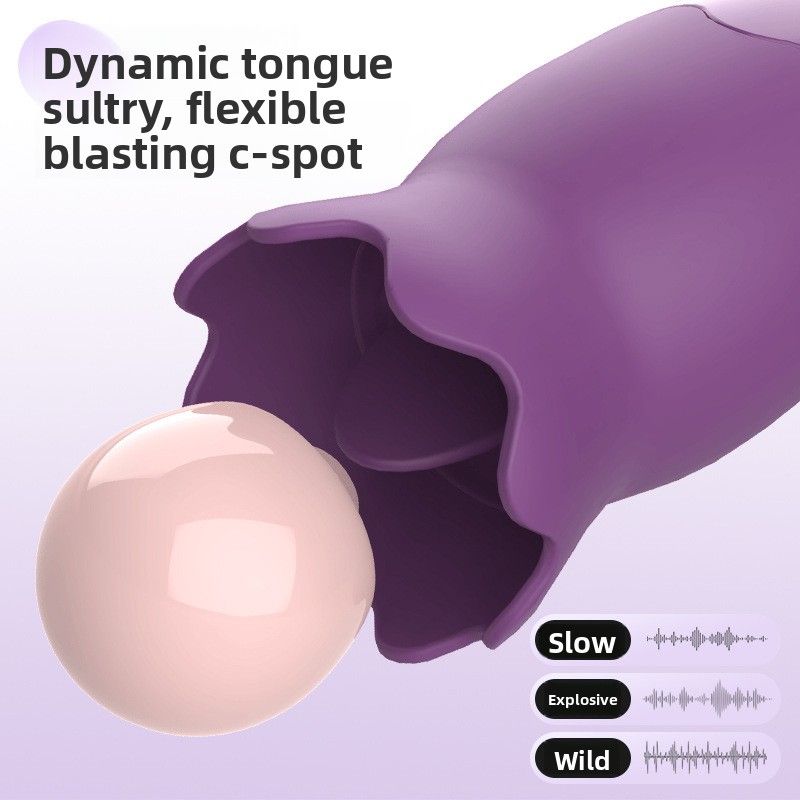Wibrator Tongue Flower Sex dla kobiet, cichy masażer dla dorosłych, super silne wibracje, wsuwana przenośna zabawka_voghion.com