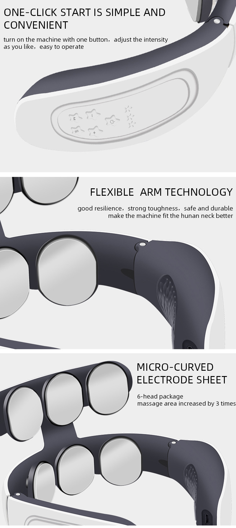 Elektrisk uppvärmning nackmassager TENS Puls rygg cervikal ryggrad Smärtlindring USB Ladda Nacke Avslappning Hemsjukvård_voghion.com