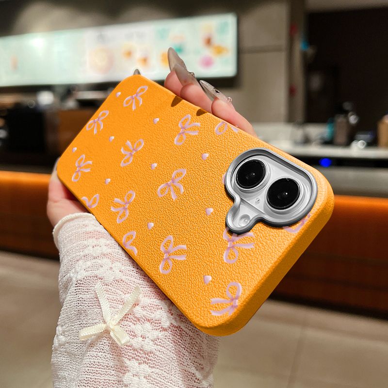 Custodia morbida in pelle con motivo a fiocco rosa per iPhone 16, 15 Pro Max, 14 Plus, 13, 12 Pro, 11, antiurto, in silicone_voghion.com