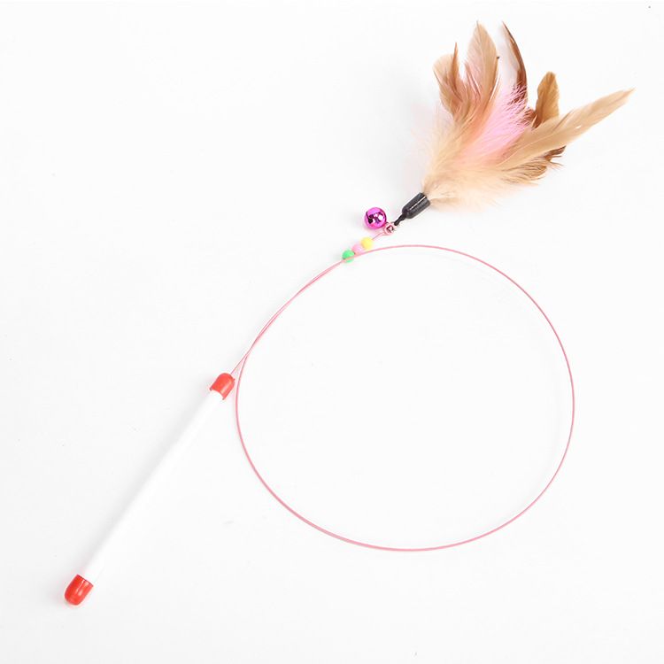 Steel Wire Colorful Feather Teaser Wand With Bell Cat Toy Pet Supplies_voghion.com