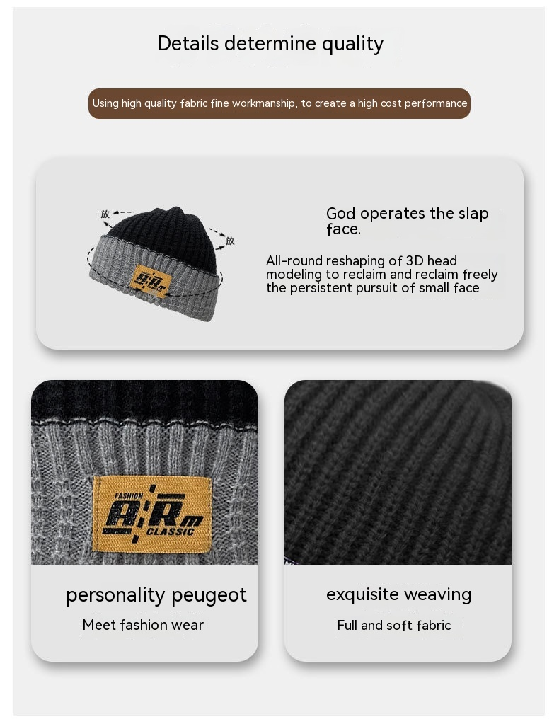 Hut Winter trendige brandneue große Kopf gestrickte Herren Wollmütze aus kalter, warmer Baumwolle_voghion.com