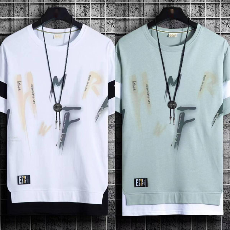 two-piece Short Trendy Brand Summer Casual Half Men's T-shirt Ice Silk Quick Drying 5/4 Medium Sleeved Clothes_voghion.com
