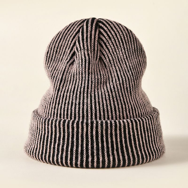 Cappello invernale in lana per esterni a righe, in acrilico, europeo e americano, per uomo e donna, con protezione per le orecchie, caldo e arricciato_voghion.com