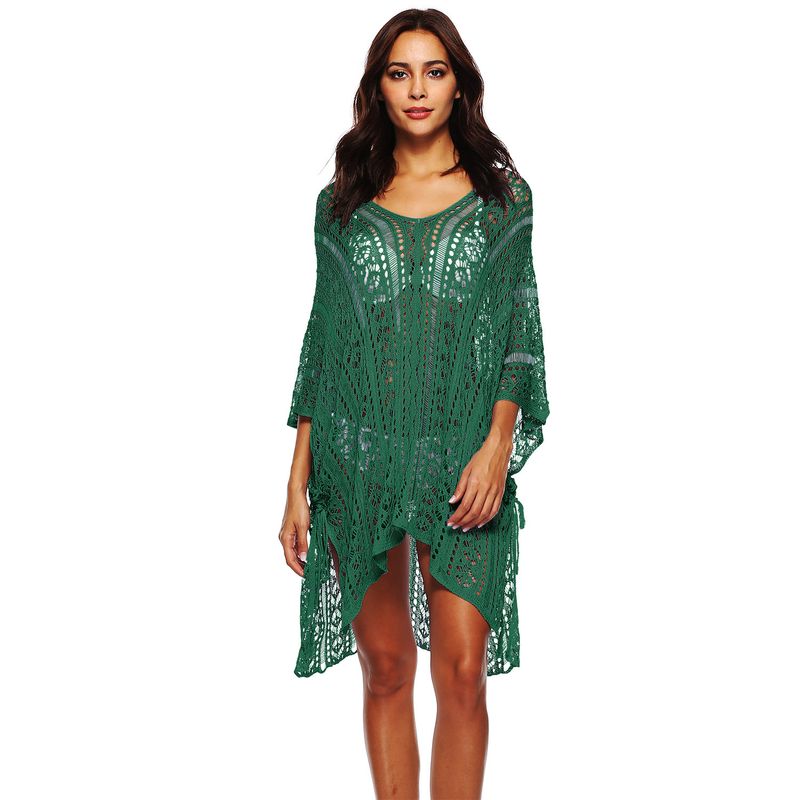 K Lazy Style Bikini Cover-up met V-hals en Bohemian Crochet Mesh-zonbeschermingscrème met vetersluiting._voghion.com