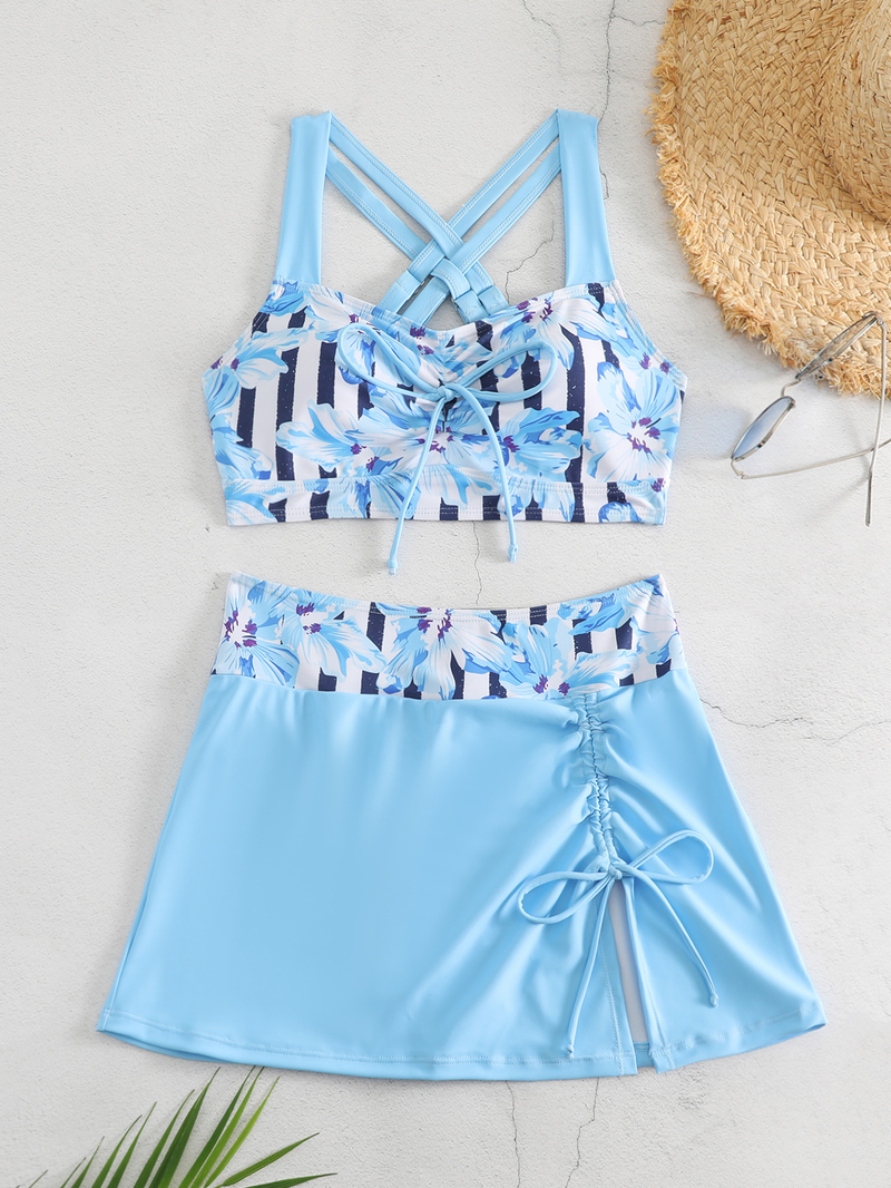 Maillot de bain sexy avec jupe fendue et bretelles croisées pour femme_voghion.com