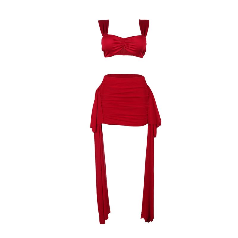 Ensemble deux pièces jupe à volants décontractée pour femme_voghion.com