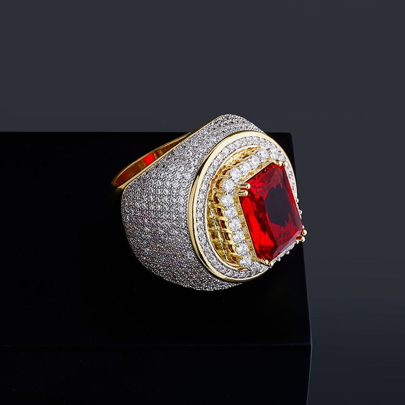 Stoere vintage herenring met robijn en zirkonia - verguld koperen statement sieraad voor feesten/bruiloften/cadeaus (maten 7-11, unisex)_voghion.com
