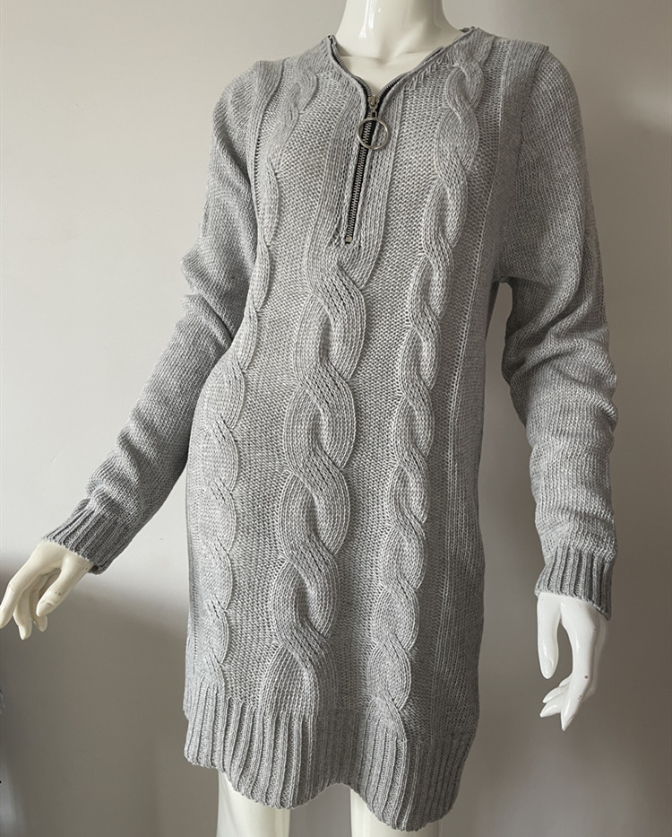 Maglione da donna, lunghezza media, cerniera, scollo a V, cappotto, vestito_voghion.com