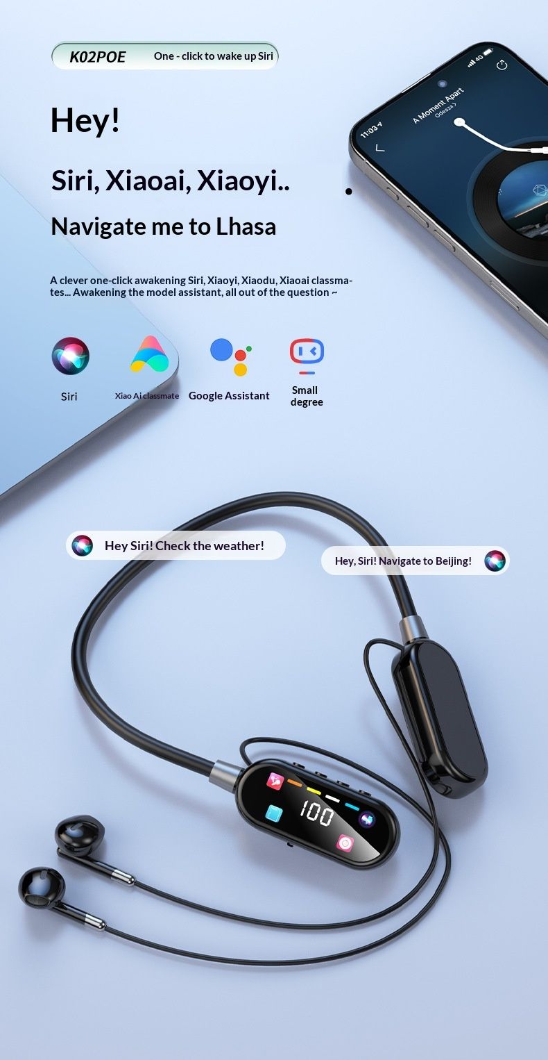 Premium Color Screen Wireless Neckband Bluetooth Earphones With Microphone For Live Streaming, Sports, And Noise_voghion.com