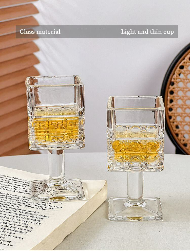 Exquisite European Style Embossed Flower Goblet Square Small Wine Household Liquor Shot Spirits Glass Cup_voghion.com