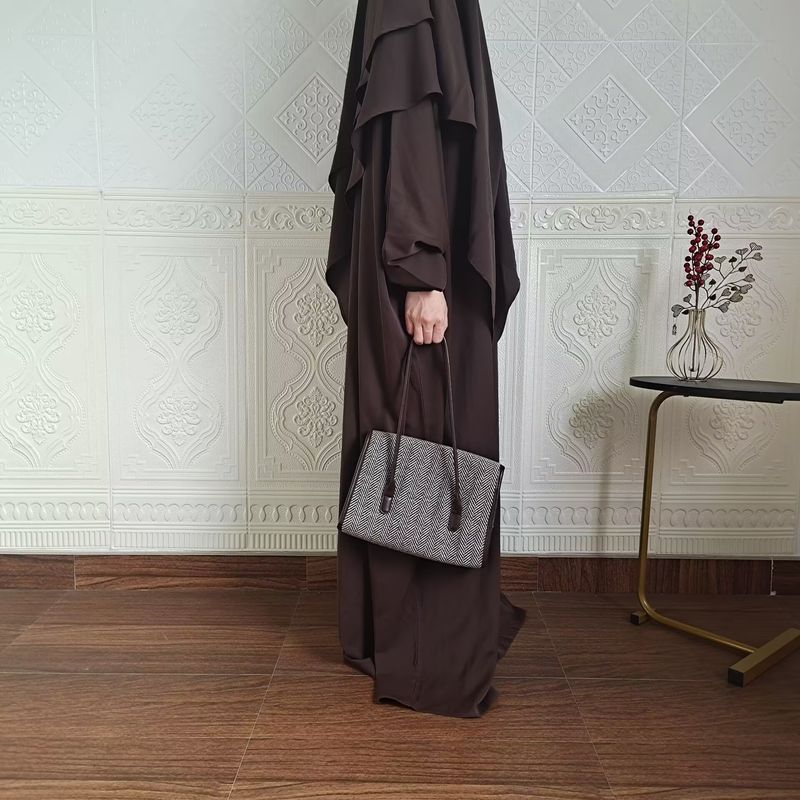 Vestido de dos piezas con hiyab, holgado, con mangas murciélago y color liso para mujer de Dubái, P105_voghion.com