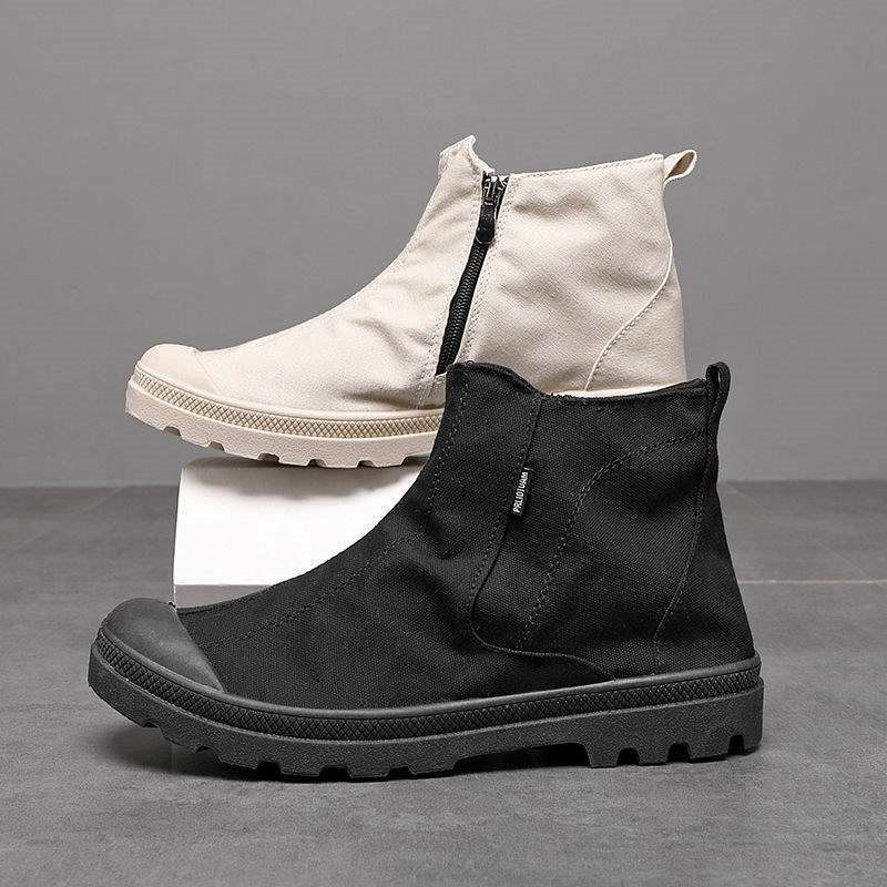 Bottes Martin pour hommes, fermeture éclair latérale, étrier, chaussures de travail antidérapantes, respirantes, montantes, en toile, chaussures de sécurité, automne et hiver 2025, nouvelles chaussures légères_voghion.com