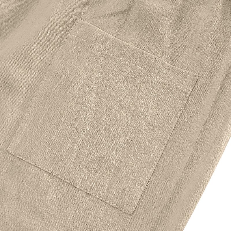 Pantaloni da spiaggia casual semplici alla moda, ampi e traspiranti, in lino, da uomo, autunnali_voghion.com