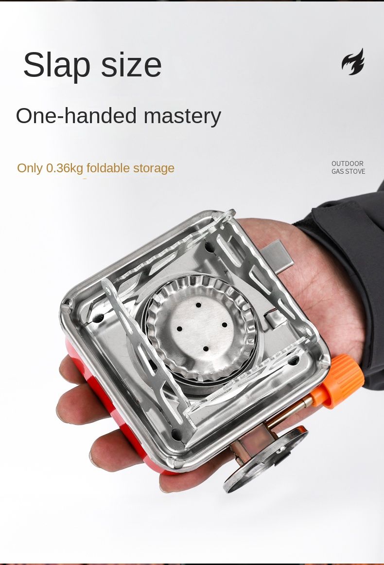 Outdoor Mini Square Herd Gaskocher, tragbarer Klappkassettenherd Campingbrenner Picknickset verbunden mit langem Gas_voghion.com