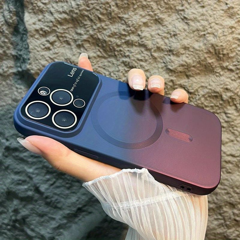 Novo estilo de luxo magnético gradiente cor telefone capa para 15 14 13 12 11 Pro Max Plus fosco 15 Pro magnético sem fio carregamento casos com protetor de lente_voghion.com