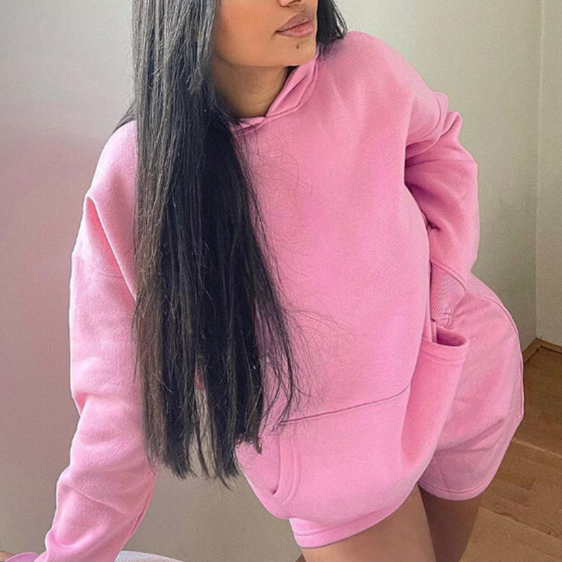 Damenbekleidung neuer Sweatshirt-Shorts-Anzug modischer Sport-LOGO Langarmpullover mit Kapuze Sweatshirt zweiteilig_voghion.com