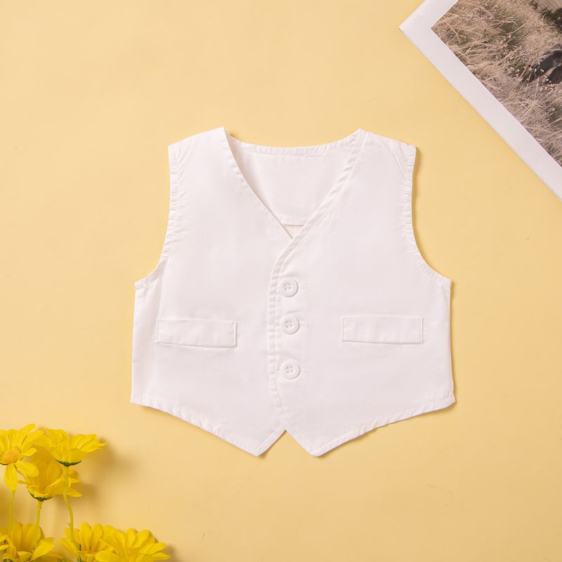 SAMGAMI BABY Ensemble trois pièces pour garçon, version coréenne, barboteuse à manches courtes, gilet et chapeau, blanc, nœud papillon, bretelles_voghion.com