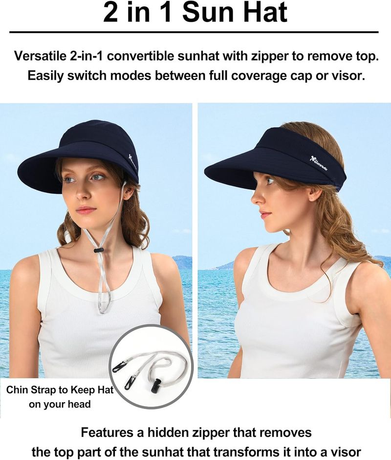 Sun Hats For Womens Wide Brim Visor UV Protection Dual Purpose Hat For Beach Summer Packable Cap_voghion.com
