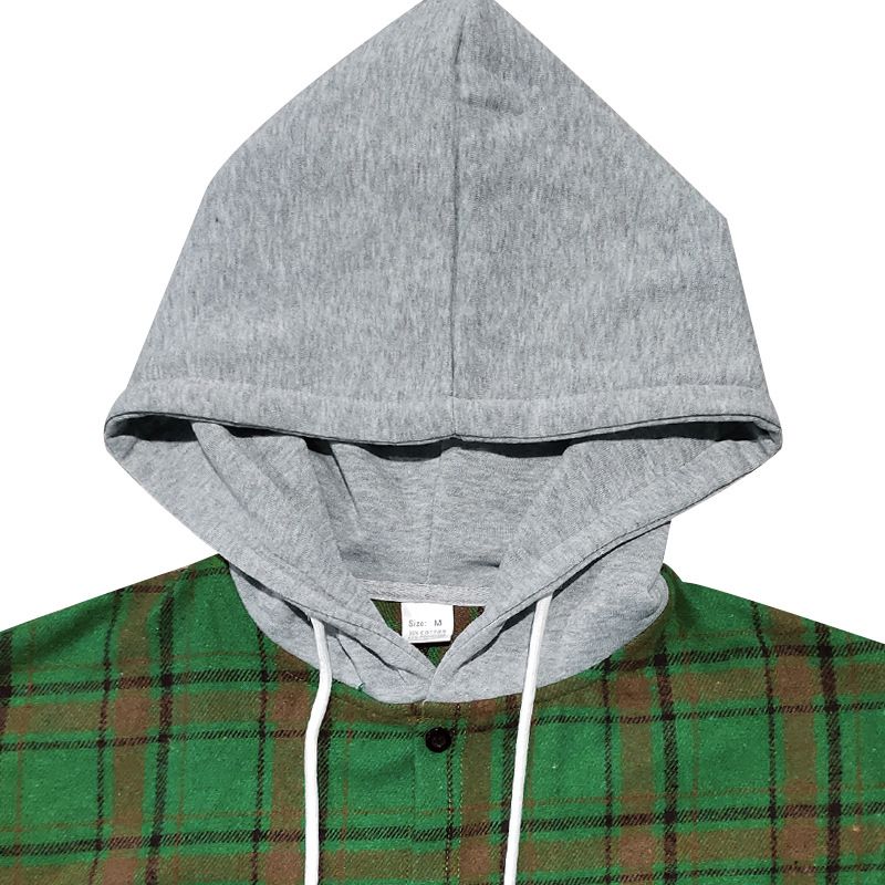 Herrenbekleidung Retro Herbst und Winter Kariertes Hemd Mit Kapuze Flanell Jacquard Freizeithemd_voghion.com